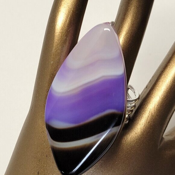 Purple Agate Ring Adjustable Band Handmade Semi Precious Ring - Picture 2 of 8